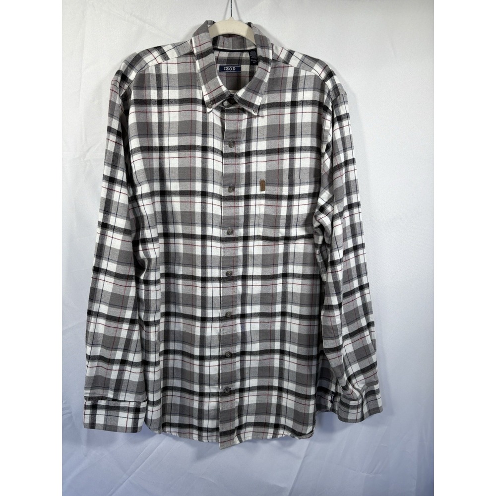 Izod Flannel Shirt Size XLT Plaid Check Button Up Long‎ Sleeve